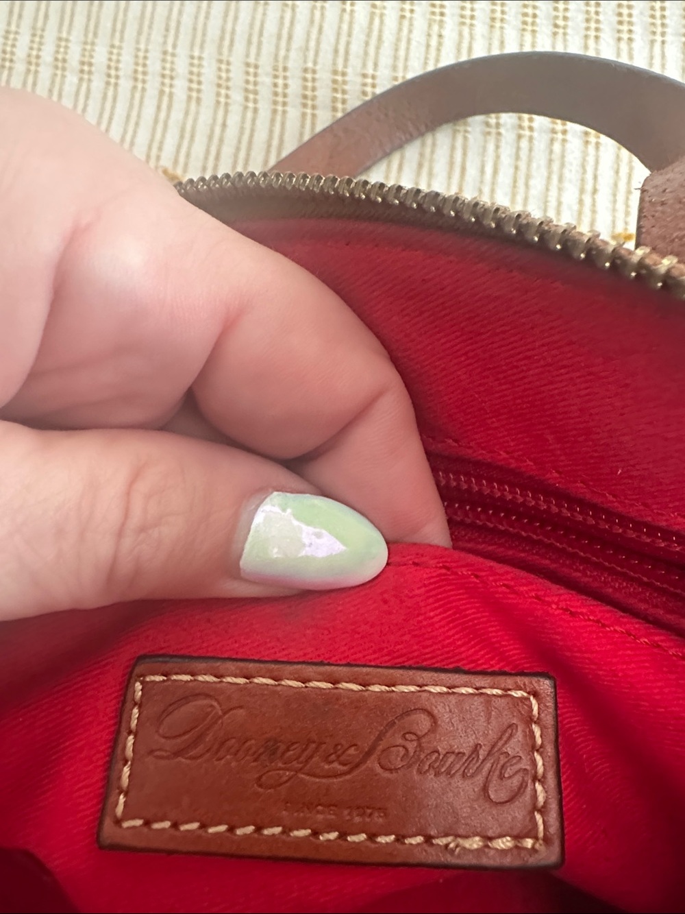 Dooney & Bourke Brown Pebbled Leather Satchel with Gold Plaque - Picture 5 of 5